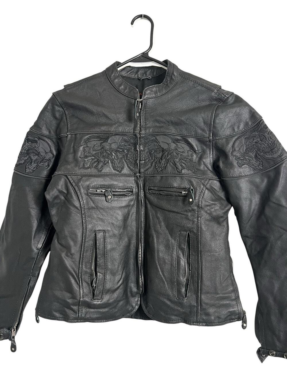 Dream Apparel Leather Motorcycle Jacket Mens Small Black Embroidered Skull Biker